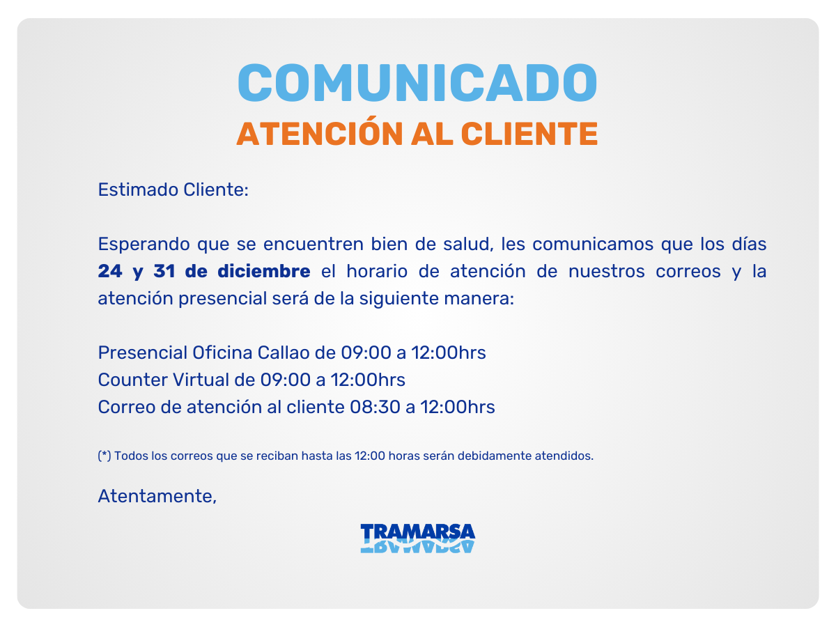 Comunicado general de tramarsa